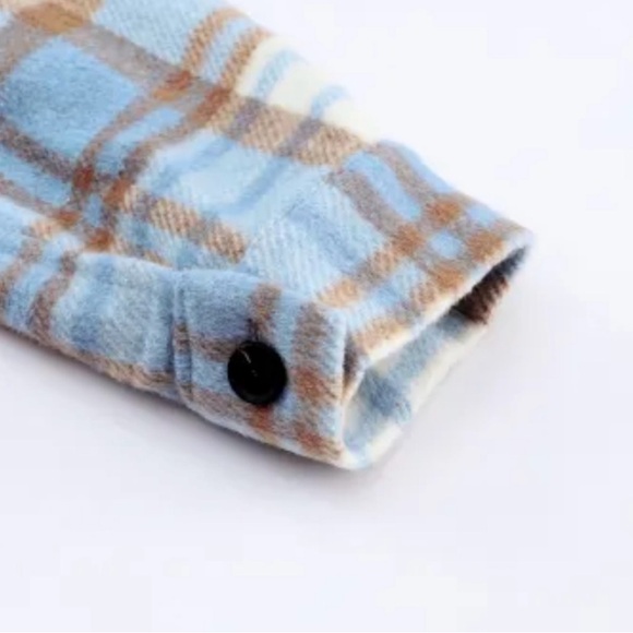 Sky Blue & Beige Long Plaid Shacket NWT - Picture 7 of 14